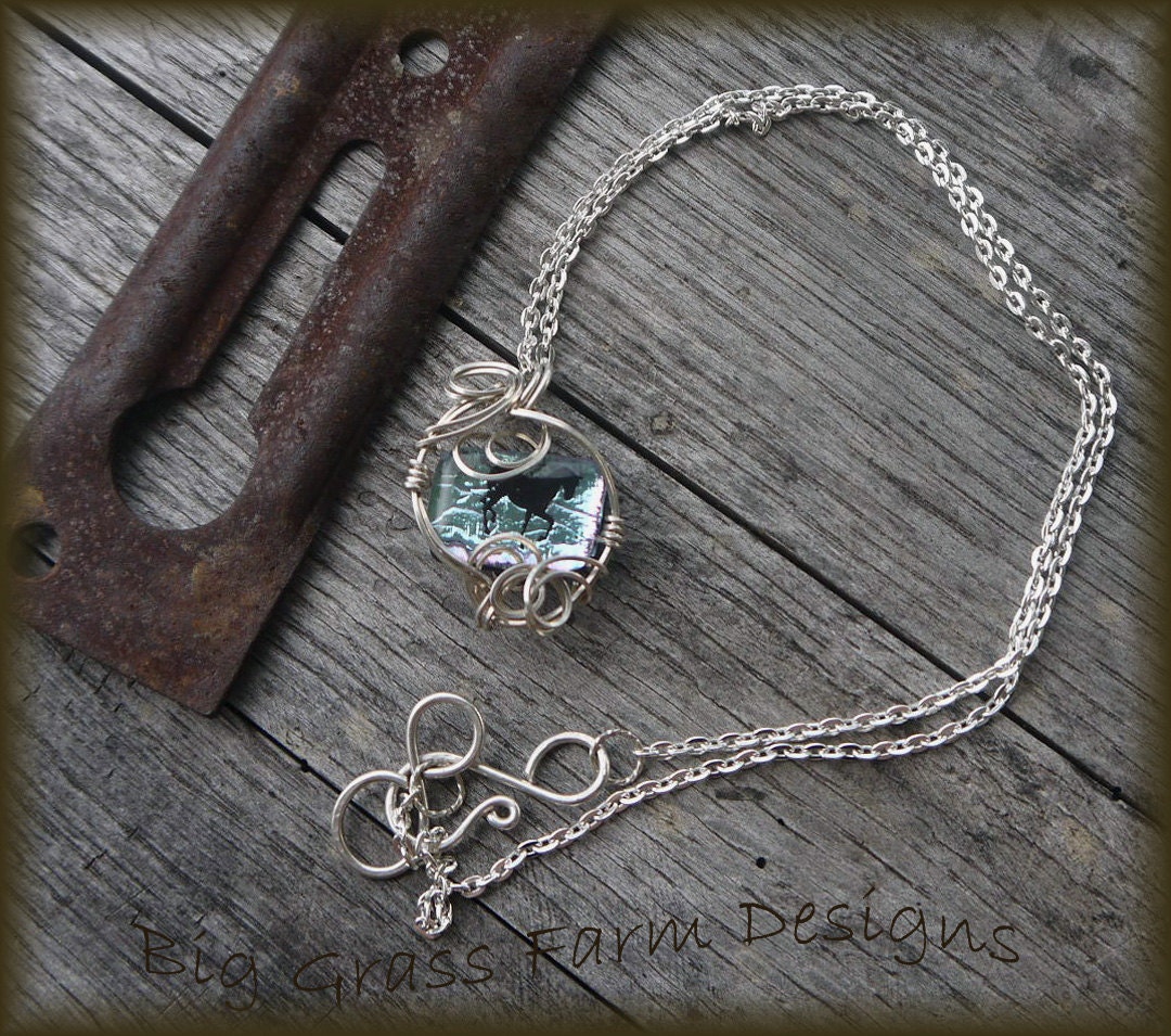 Wire Wrapped Dichroic Glass Horse Necklace