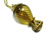 Steampunk Necklace Airship Hot Air Balloon- Into the Aether Cocoa Stripes Latticino Glass Balloon by Dr Brassy Steampunk