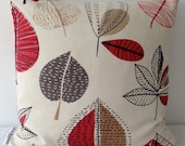 Retro autumn leaves in red, brown and grey over natural background cushion cover, slip cover, decorative cushion