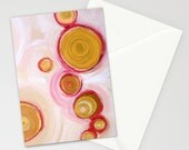 set of 10 BLANK GREETiNG CARDS - abstract painting - modern art - circles - red gold tan - contemporary