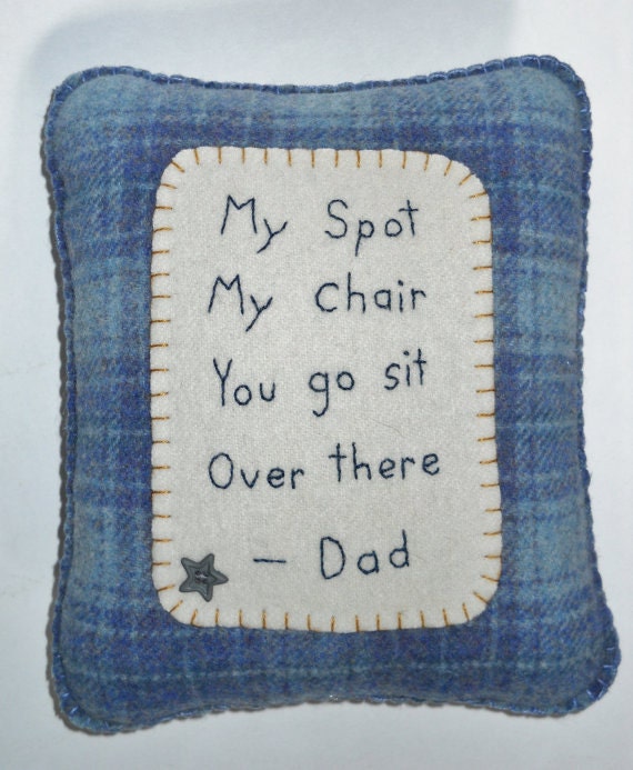 Father's Day Novelty Pillow - Dad's Chair - Blue Plaid Wool