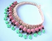 Flower Statement Necklace in pink/green