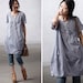 Loose Fitting Soft Cotton Long Shirt Blouse for Women  -  Gray Blue-Short Sleeved Women Spring Dress