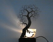 Wire Tree Of Life Duo SPiRiTS sculpture on Brazil Quartz Crystal Gemstone Lamp, original art