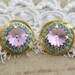 Crystal stud big turquoise purple violet earring - 14 k plated gold post earrings real swarovski rhinestones.
