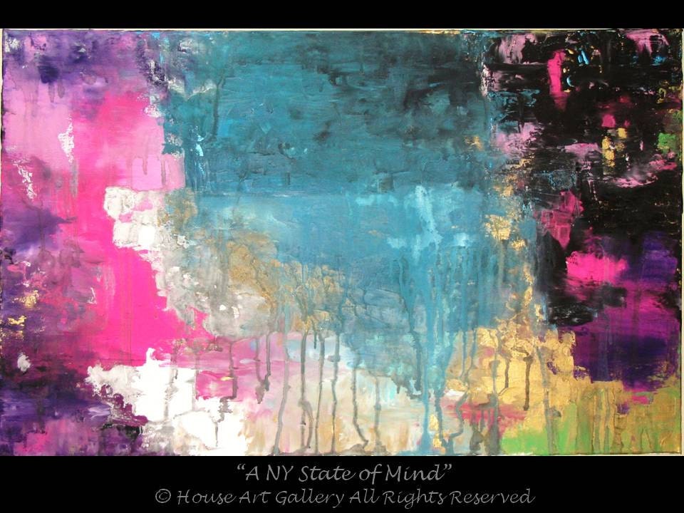 LARGE Original Abstract Painting Modern Art Contemporary Acrylic Metallic Textured Palette Knife Teal Aqua Blue Pink Gold Purple - 30 x 48