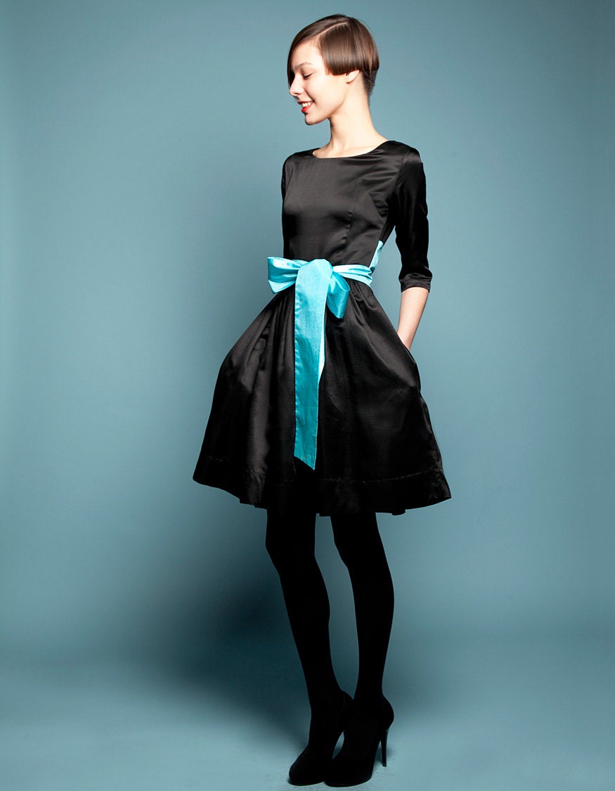 SILVA - black dress with blue bow by Mrs Pomeranz