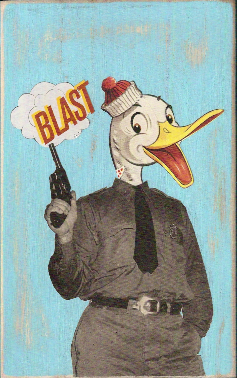 original collage on wood (ready to hang, mixed media, paper collage, cute retro home decor ) -- American War