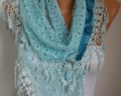 BIG SALE Blue Lace Scarf -  Shawl Scarf Women Scarves Cowl Scarf Bridesmaid Gift - fatwoman