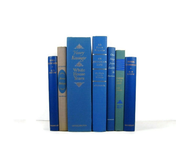 Blue and Tan Vintage  Books for vintage home design , wedding decor, and vintage photo prop