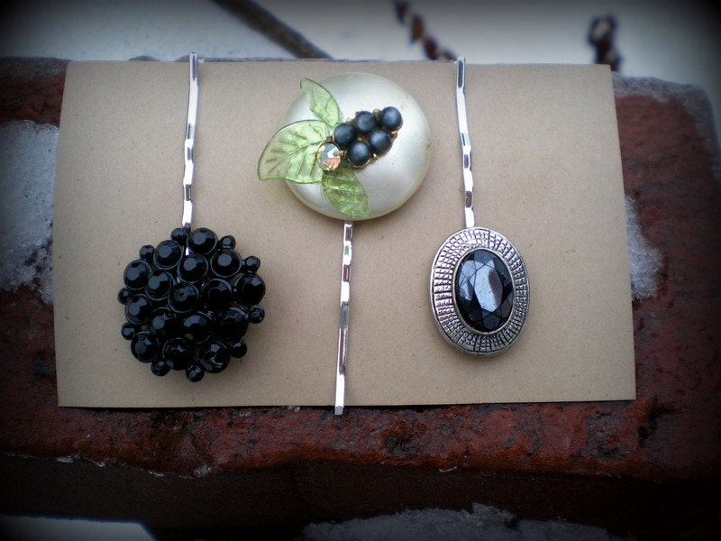 Black Beauty Classy Bridal Wedding Bobbie Pin Trio