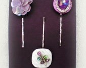 Orchid Purple Lavender Vintage Bridal Jeweled Bobby Bobbie Pin Lot