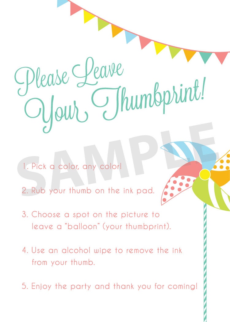 Printable Thumbprint Guestbook Instructions - Pinwheel Party - Featured on Hostess with the Mostess