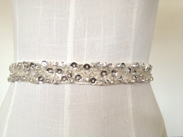 1" Beaded Bridal Sash, 2.5cm wide Wedding Belt - CARLY - Ready to ship