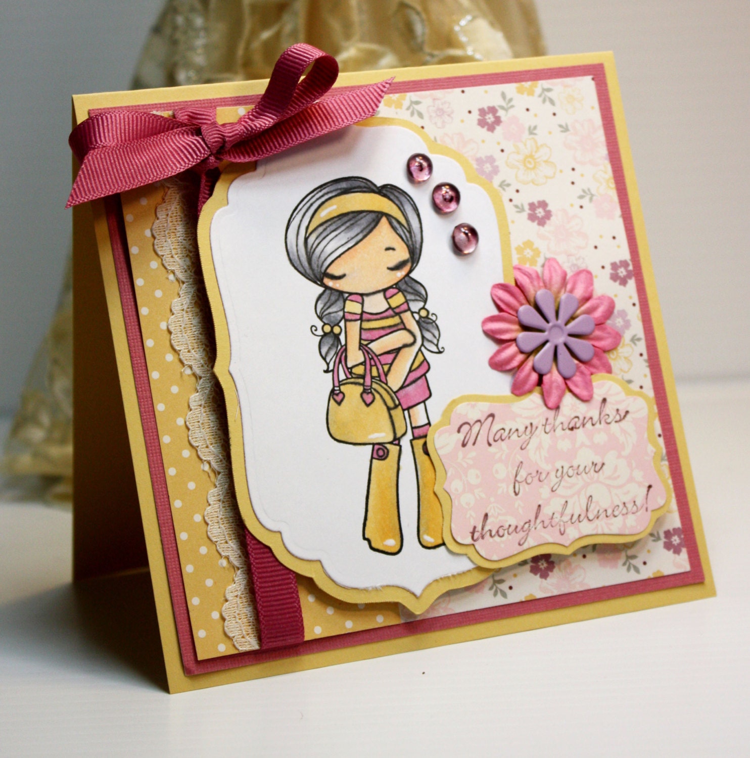 Thank You Handmade Card  - Greeting Card - Many Thanks for Your Thoughtfulness - the Greeting Farm - OOAK