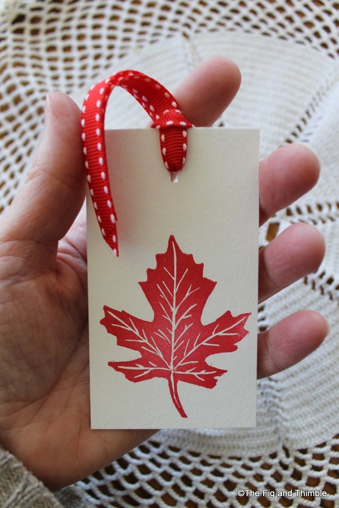The Maple Leaf Tag - Handstamped Set of Eight from original hand carved stamp