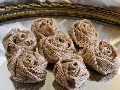 Set of 20, 2" Tight Weave Natural Burlap Roses for weddings, bouquet making, wedding decor, scrapbooking, gifts, crafts