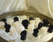 Set of 20, 2" Handmade Black & Ivory Silk Flowers for weddings, bouquet making, wedding decor, scrapbooking, gifts, crafts