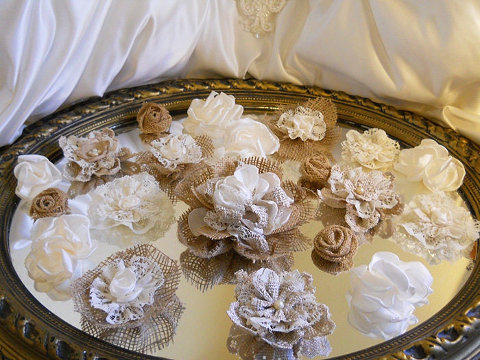 Burlap & Ivory Lace Flowers for weddings, bouquet making, wedding ...