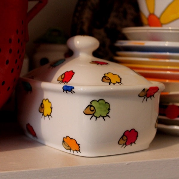 Raddle Sheep Colourful Hand Painted Butter Dish