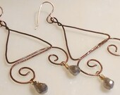 Copper Earrings, Triangular Art Deco Inspired Labradorite  Earrings