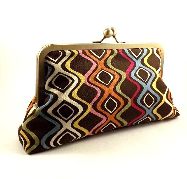 SALE/Ready to Ship/Brown with Multicolor swirl Clutch Handbag