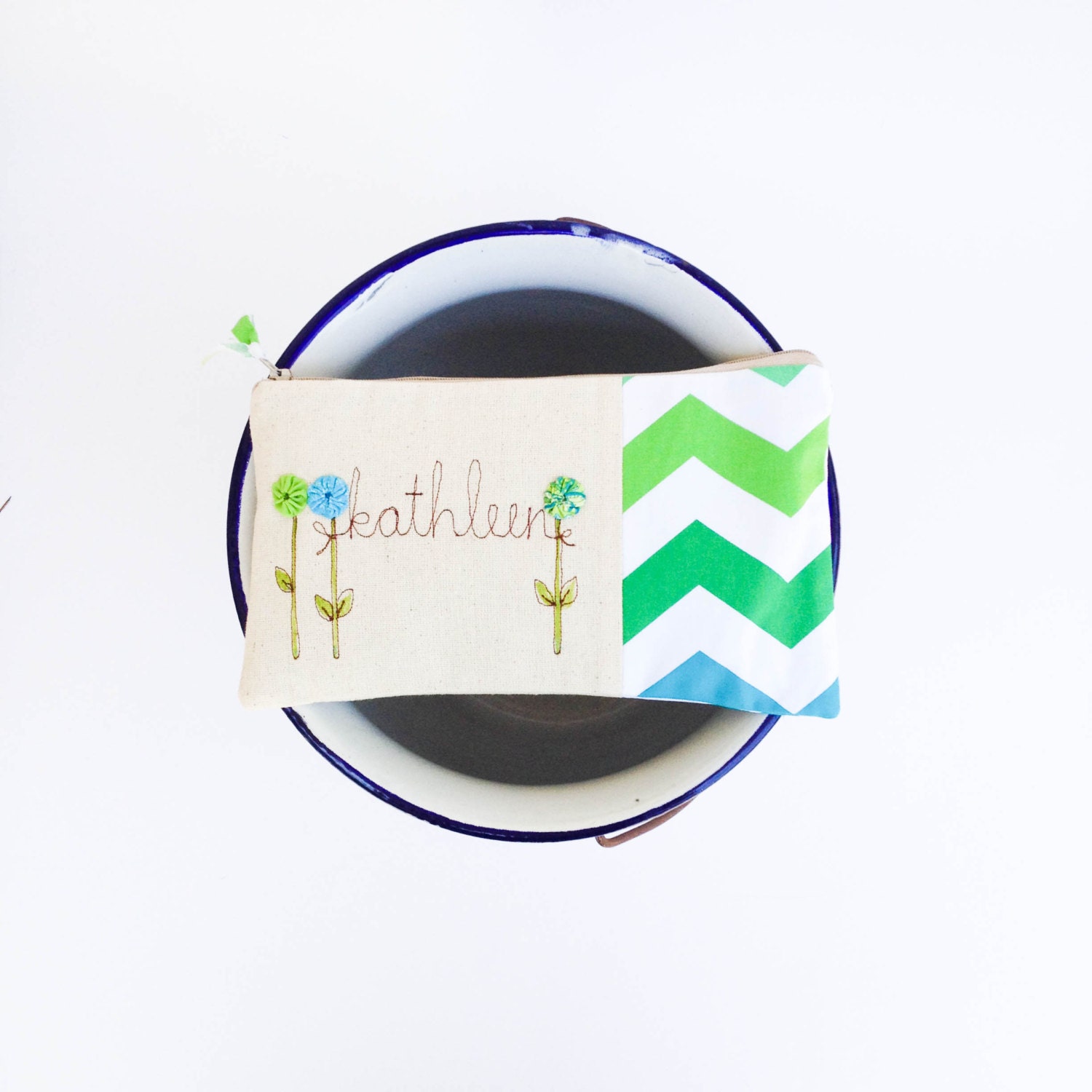 chevron wedding purse, personalized bridesmaid gift, modern wedding, blue and green geometric, MADE TO ORDER by mamableudesigns