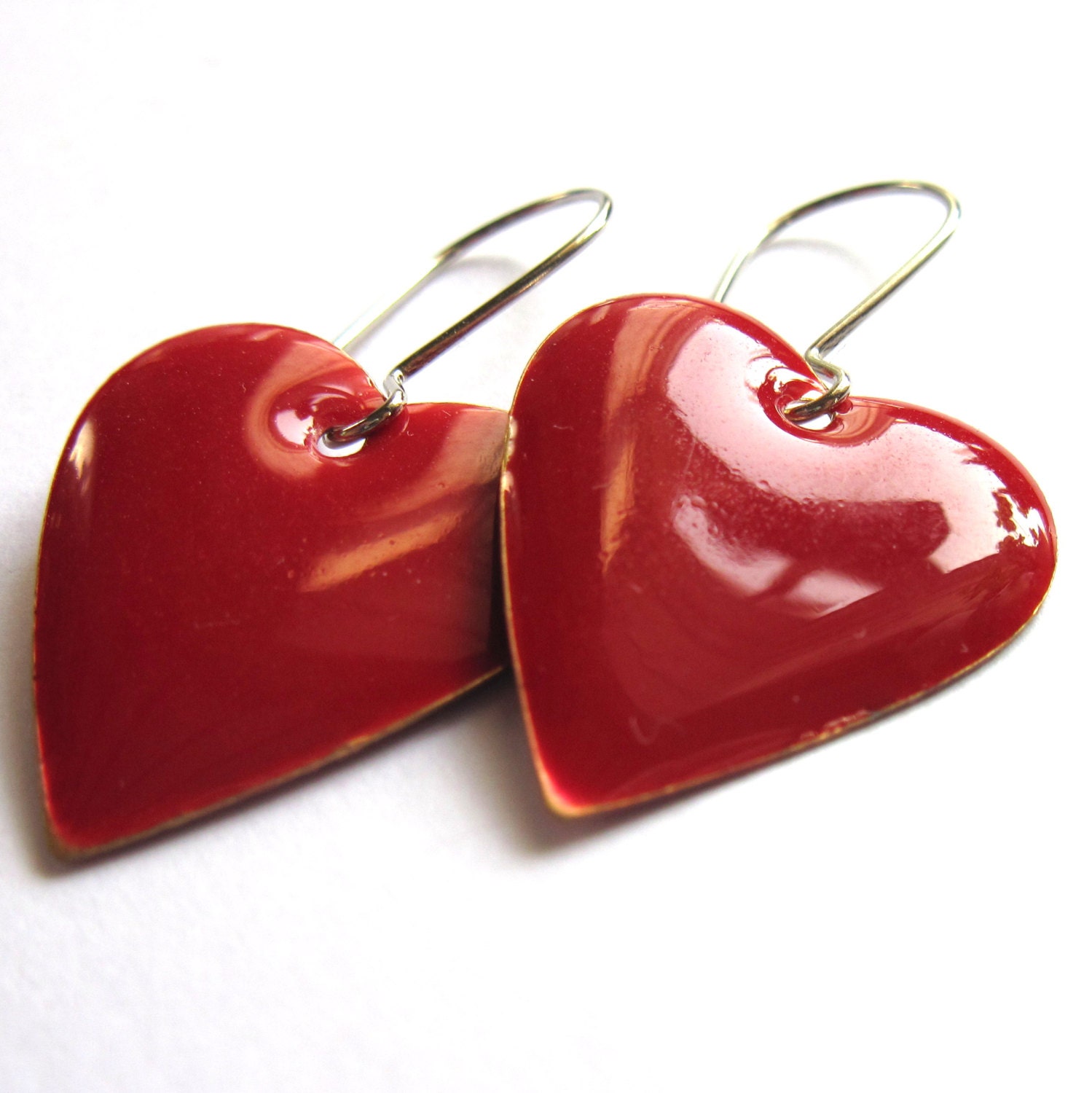 Enamelled Red Or Pink Heart Earrings Fashion Jewellery