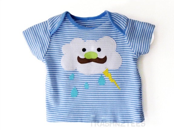 Baby Rain cloud Applique Boy Lap Tee 6-9m Eco Kids by TrashN2Tees