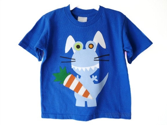 Boy Dinosaur Bunny Boys Applique Shirt 3t Blue by TrashN2Tees