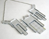 Mirror Art Deco Statement Necklace - Silver Reflective Modern Geometric Acrylic Laser Cut Jewelry