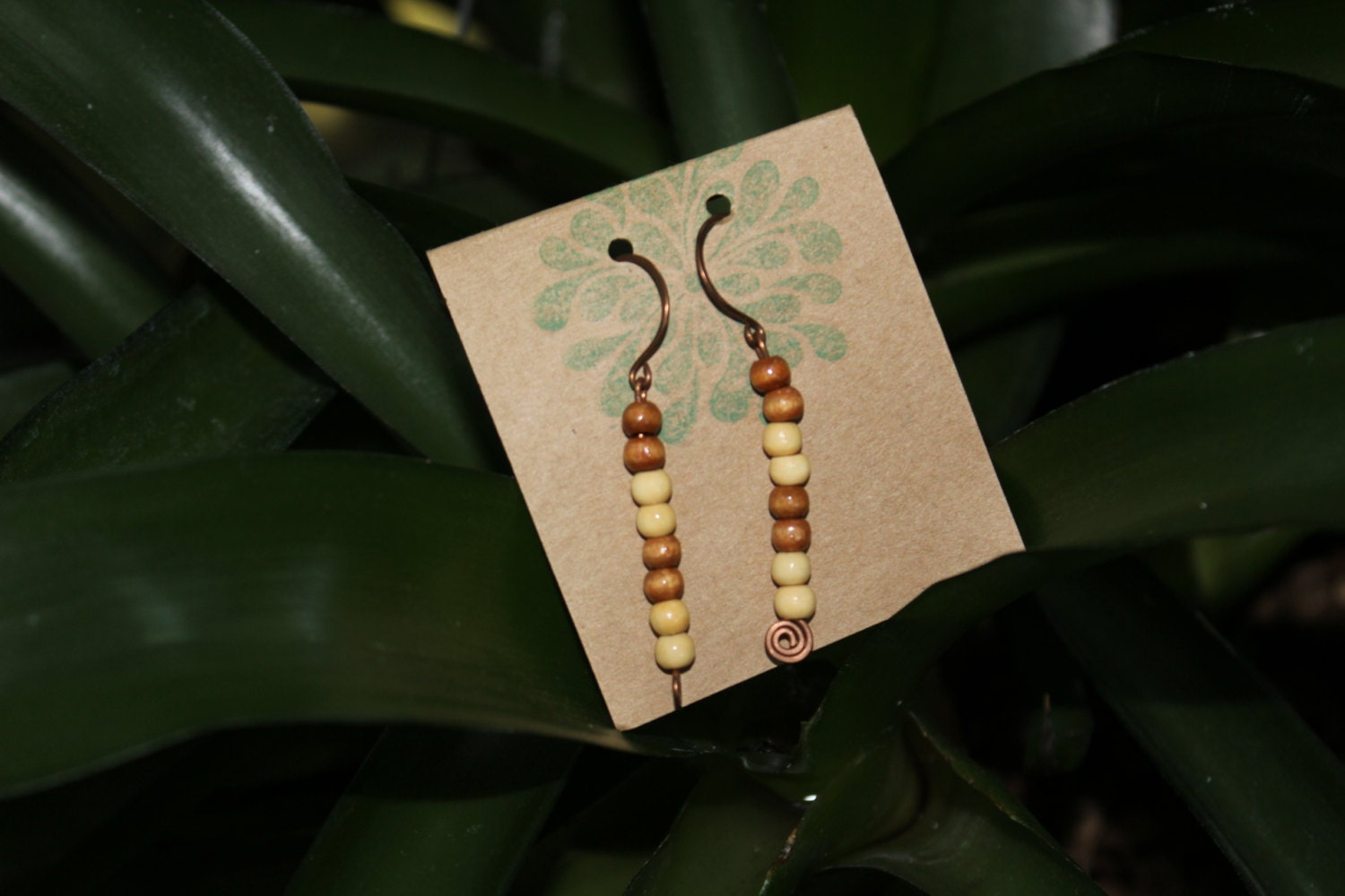 Color block Earrings, wooden beads, earth tones, neutrals, handmade antique copper earwires