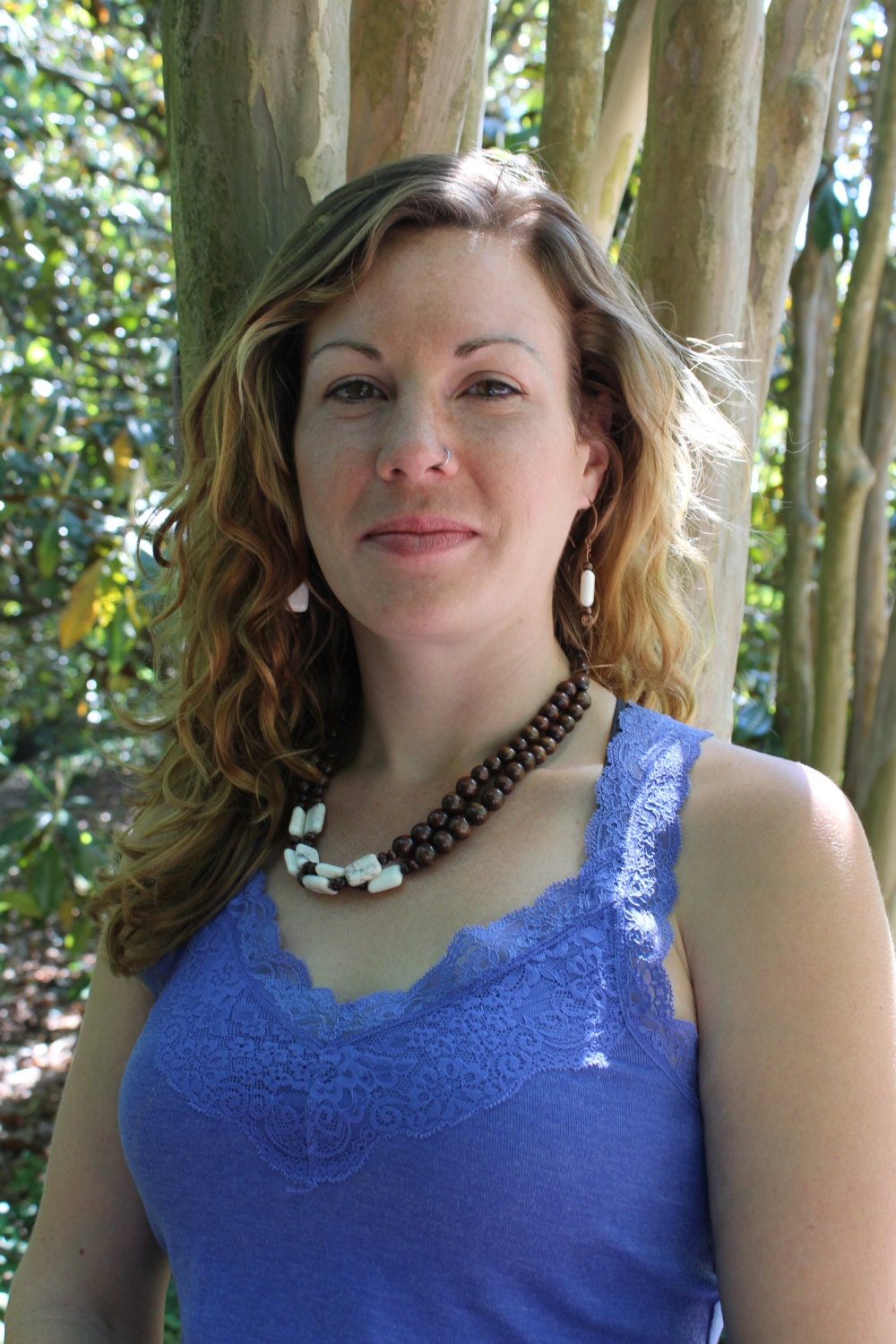 Beaded Necklace and Earring set with Howlite, 2 strands, earth tone, semi-precious stones, 17 inches, neutrals