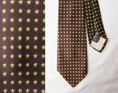 Vintage Brown & Gold Star Tie Necktie - 52" 1970's Haband,  Paterson, N.J.