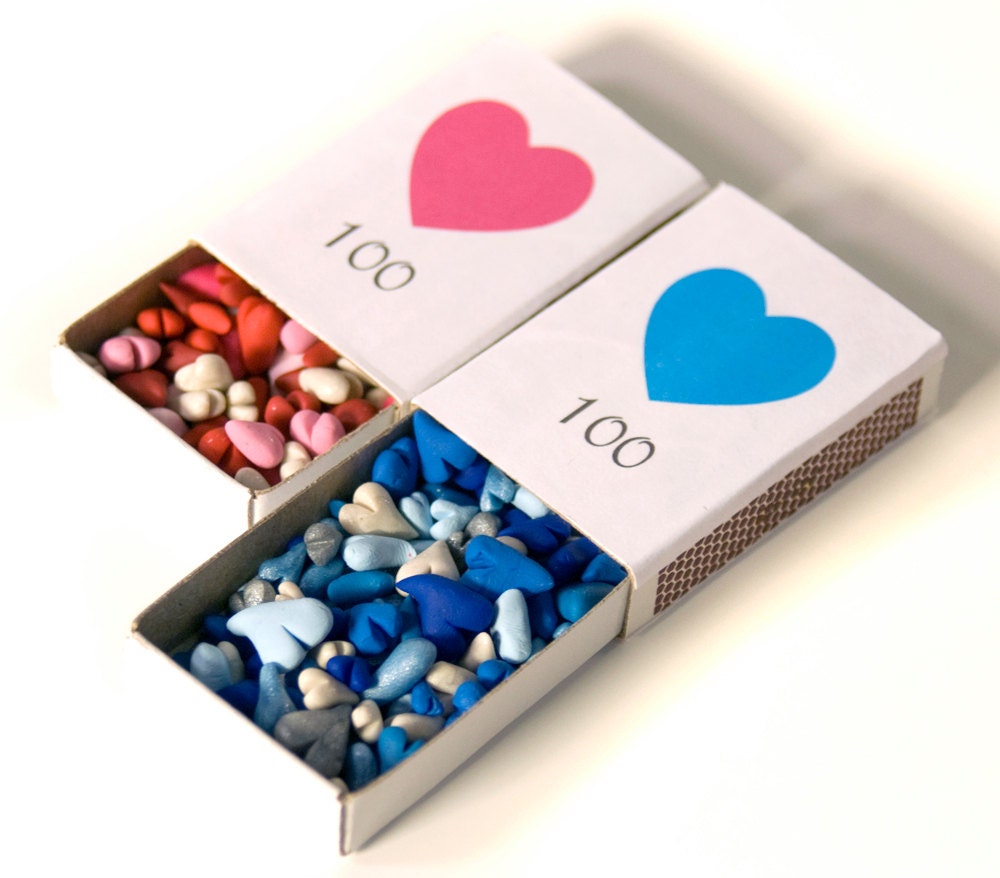 100 hearts in a matchbox - love keepsake gift - aniversary or valintine's - personalize - choose your colors