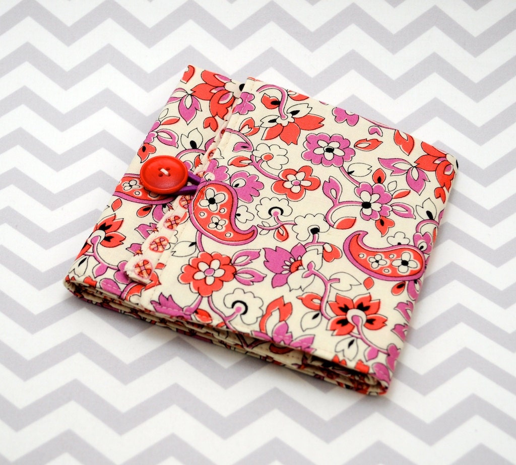 Interchangeable Knitting Needle Roll - Orange and Purple Paisley Fabric