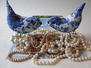 Wedding Cake Toppers Love BirdsBlue Paisley Porcelain We Ship Internationally