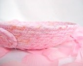 Flower Girl Basket, Handmade Pink Wedding Bowl,  Wedding Table Candy Dish, hand wrapped and hand coiled fabric basket