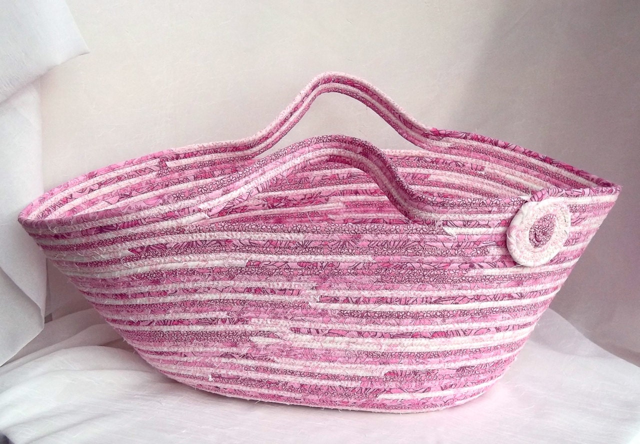 Scrappy Pink Hamper, Handmade Pink Fabric Basket, Pink Baby Hamper, Shower Gift, Storage Organizer, Magazine Rack