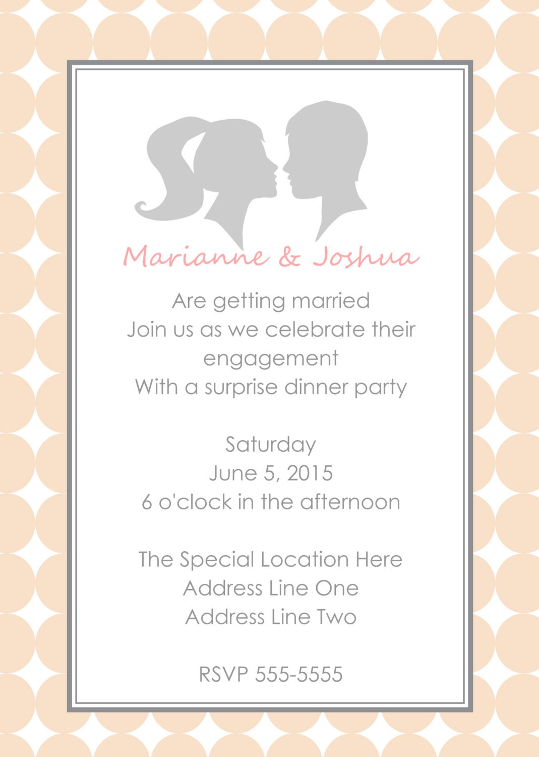 Silhouette Couple Blush and Grey Printable Wedding Invitation