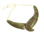 Faux Jade statement necklace polymer clay green bronze asymmetrical bib necklace art nouveau style ooak