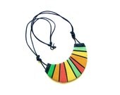 Neon geometric green-red-tangerine-yellow polymer clay bib necklace, Cheshire Cat Grin Necklace, spring-summer colors, fashion necklace ooak