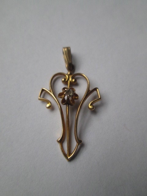 Vintage Lavalier Pendant Diamond 10K Gold Edwardian Downton Abbey Art Nouveau Antique Jewelry