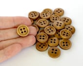 Round Wooden Buttons. Medium brown. 50 pcs. 15mm 0.59 inch. 4 holes.