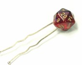 Dice Hair Accessory D-20 Red and Black Swirl Geek Nerd Hair Comb Dice Hair Stick D-20 Hair Pick
