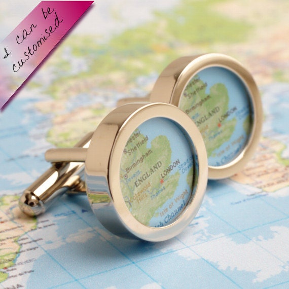 Custom Map Cufflinks of Anywhere in the World  - Choose Your Location