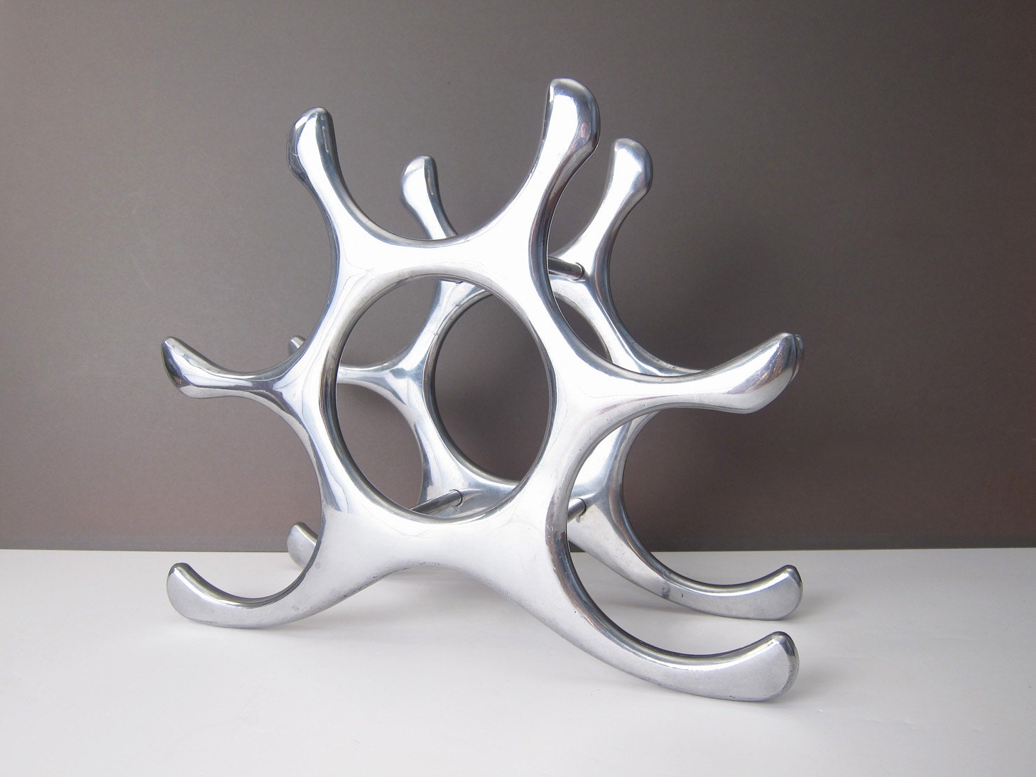 Mid-Century Modern Wine Rack - Mod Aluminum Metal Wine Holder Biomophic Space Age