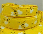 Dog Collar Bumble Bee Honey Bee No Bow Size EXTRA SMALL or SMALL  Adjustable Dog Collar with D Ring