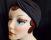 Black, Vintage Style Turban, Retro Sun Bathing Cap