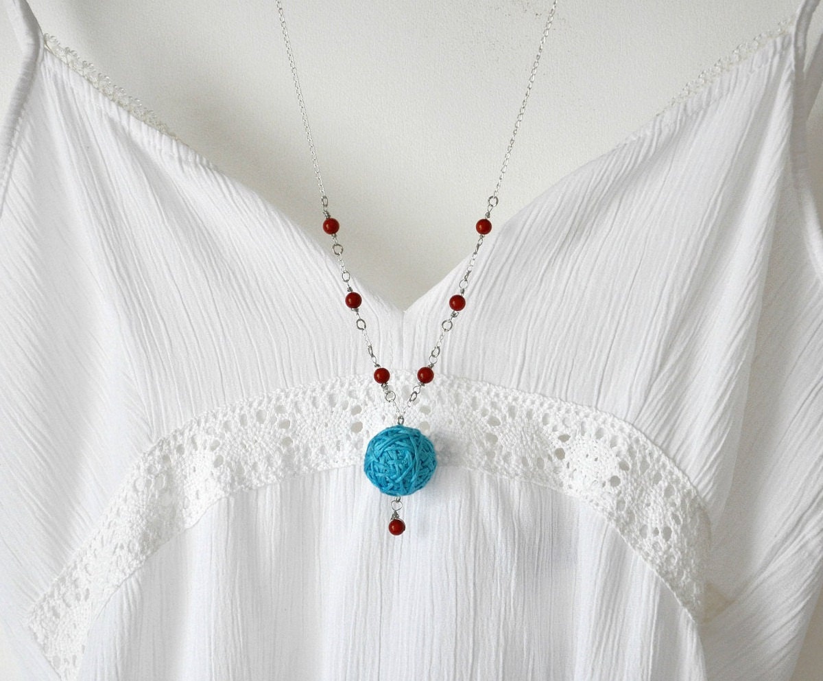Bib Gemstone Handmade Fabric Bead Necklace Blue Sea Statement Spring Fashion Pendant  Accessories For Her Bridesmaid Eco Friendly